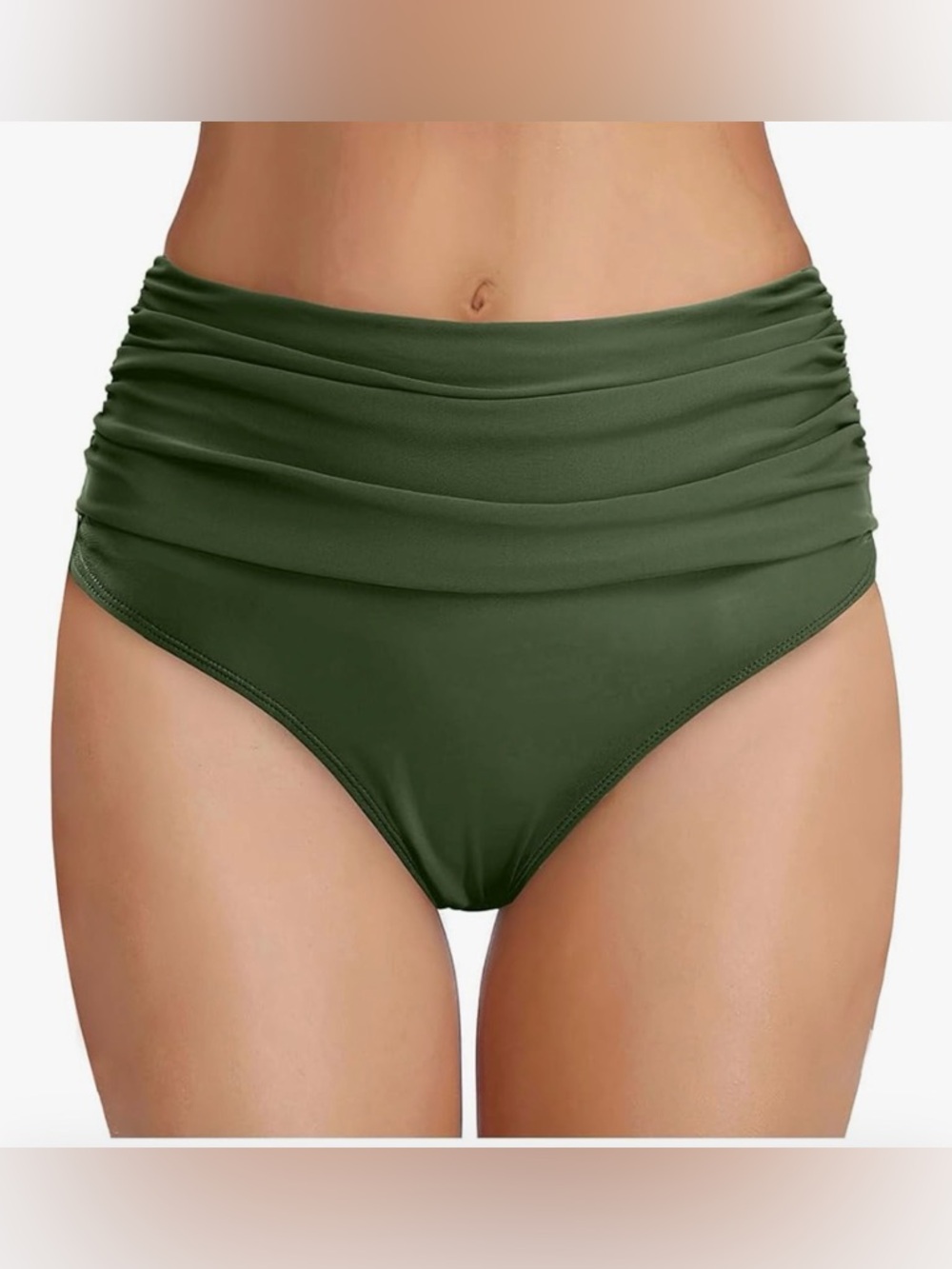 New Fashion High Waisted Tummy Control Runched Bikini Bottoms Size Large